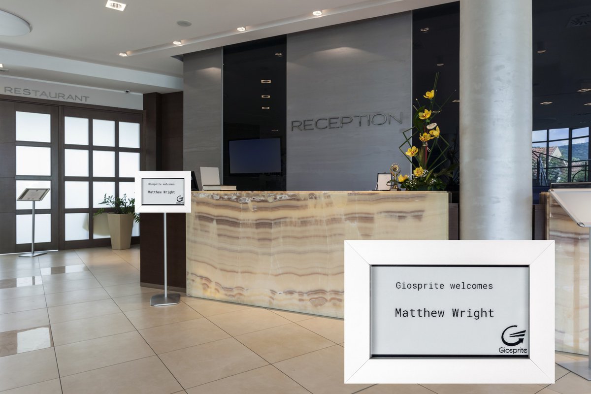 Giosprite_'s tweet photo. Don’t let your company reputation fall at the first hurdle. Make a great first impression with our instantly updatable personalised #digital #eink #reception signs #IoT #SmartCity #wireless https://t.co/ItZZ0ur8m5 https://t.co/9CfEHk38YG