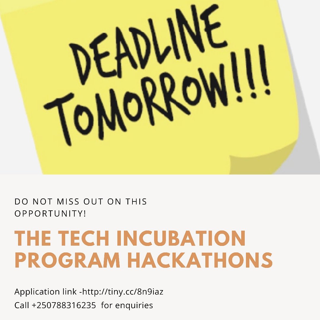 techincubation's tweet photo. Hi Kigali Youth. The application deadline for the hackathons organised under the @AfDB_Group Tech Incubation Program to be held at @WSH_Kigali is tomorrow! Apply today via https://t.co/k0asydfvAz.
#KOAFEC #ContextualTechnology #Hackavalue #WomeninTech #YouthinTech #Rwanda #RwOT https://t.co/nnODNVRfSA