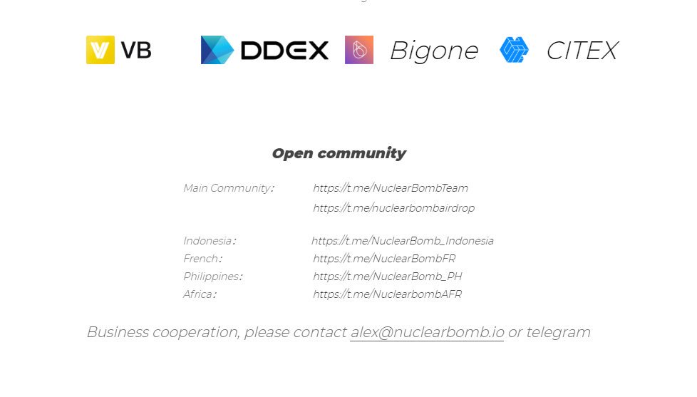 With the active participation of community members, NB has established the following communities, you can get links by visiting our official website.
nuclearbomb.io