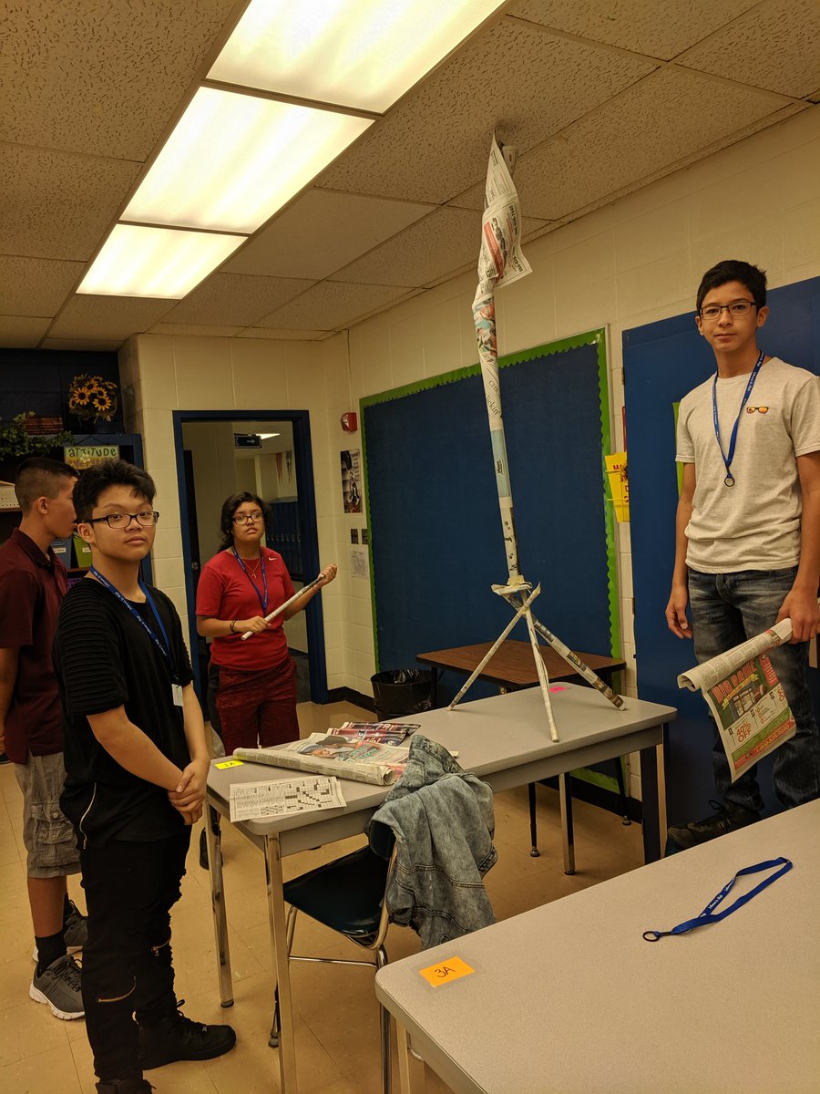 stratmanscience's tweet photo. Breaking the ice with home base in a friendly newspaper tower competition.  What a collaborative and creative group! #jjh68learns https://t.co/zlXyNQgENg
