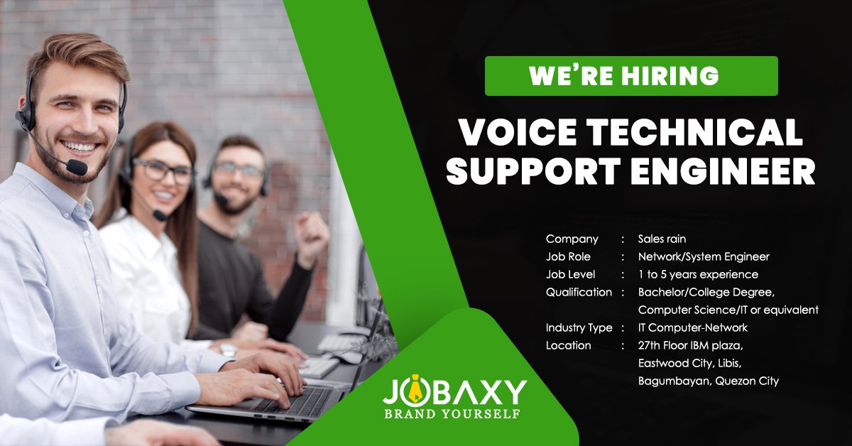 Jobaxyin's tweet photo. We are hiring Voice Technical Support Engineer. For more visit https://t.co/UjAvF5G65D https://t.co/06VtoQFRLq