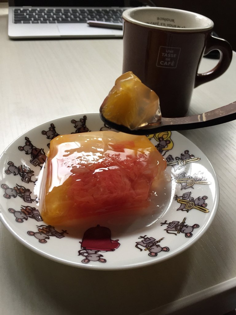 access_FT's tweet image. ココスプーン実験④　～果肉入りゼリー編～⁠
⁠　
・これは大変！どんどんゼリーが動く。スプーンの問題は厚みがあることか。
・平たいお皿にゼリーをのせたことそのものが食べにくさを生み出している。でも、金属スプーンのが食べやすい。⁠
#フェアトレード
#MAPAYAPA