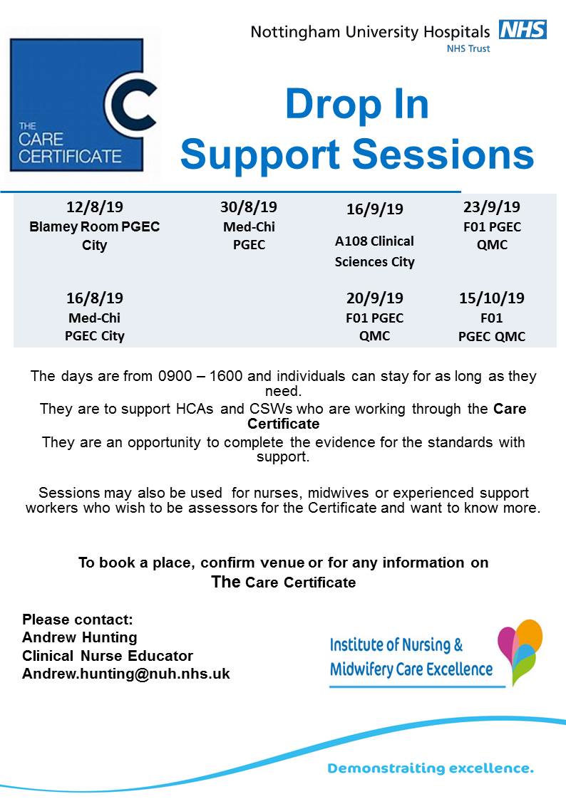 HuntingAndrew's tweet photo. Care Certificate Drop in days for any HCAs needing help and support completing their evidence. https://t.co/JhPCA9al7k
