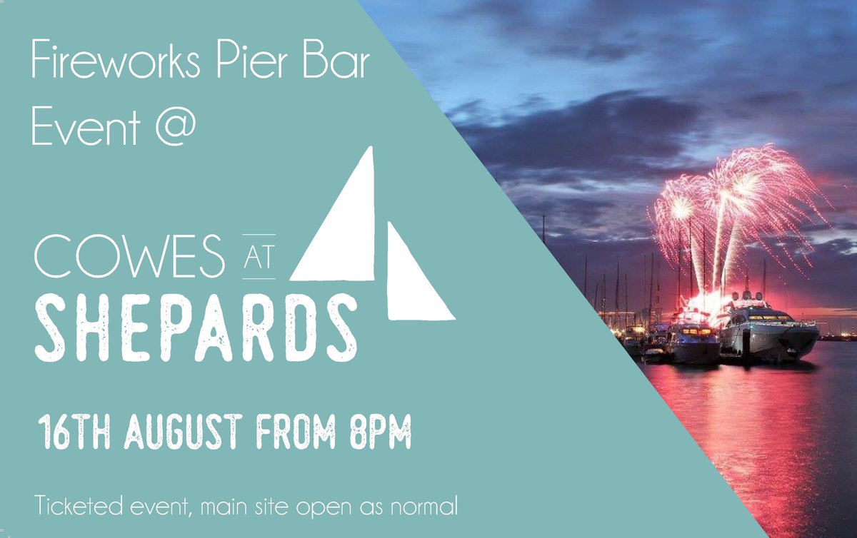 Tickets still available for tonight’s event, undercover in our pier bar - enjoy a <a href="/WesterhallRumUK/">Westerhall Rum</a> or <a href="/slingsbysocial/">Slingsby</a> on arrival and a glass of fizz to toast the fireworks <a href="/cowes_week/">Cowes Week</a> main yard bar open as normal and free of charge