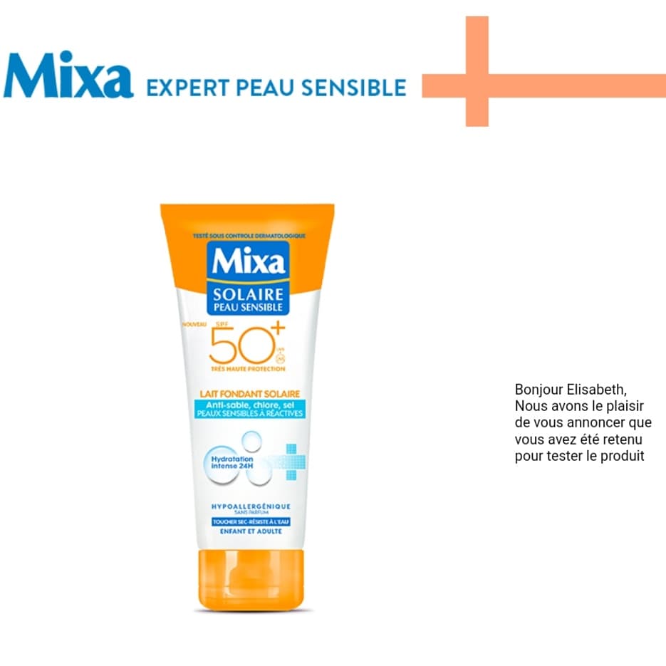 Lizanini1's tweet photo. Sélectionnée pour tester le lait fondant Mixa solaire peau sensible. Merci Mixa j'ai hâte de découvrir ce lait solaire 😀
#mixa #mixaexpertpeausensible #laitfondantsolairemixa #spf50 #hauteprotection #hypoallergenique #sansparfum #peausensible #peaureactive #TestProduit #testeuse https://t.co/YxF5JqQUZN