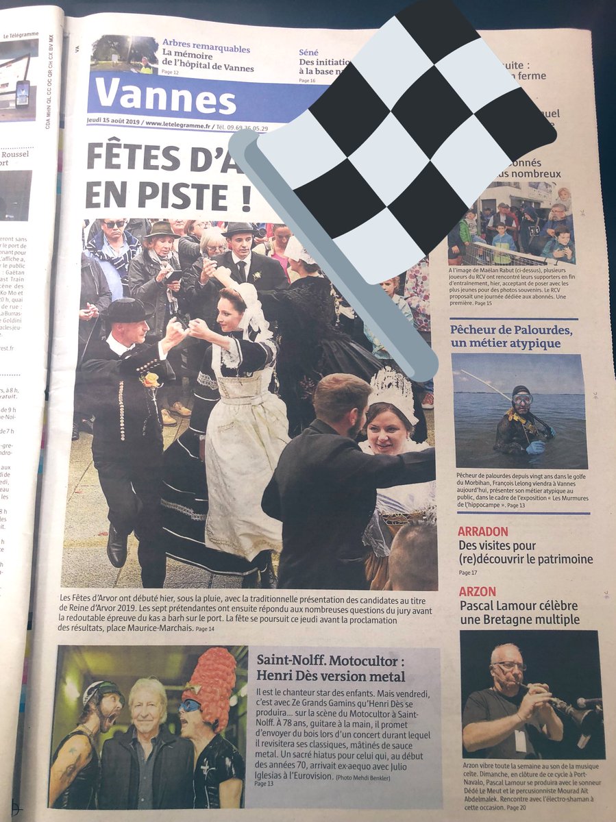 ylmpicture's tweet photo. La couverture du @TelegVannes pour les « Murmures de l’hippocampe » ce jeudi 15 août! https://t.co/Itxr3qM2Bo