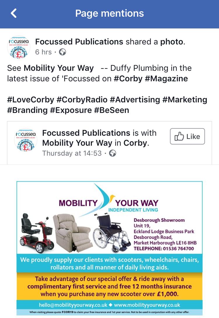 Find us featured in the Focussed Publications magazine! 

#MobilityYourWay #Mobilty #Wheelchairs #ElectricWheelchairs #MarketHarborough #Featured #Magazine