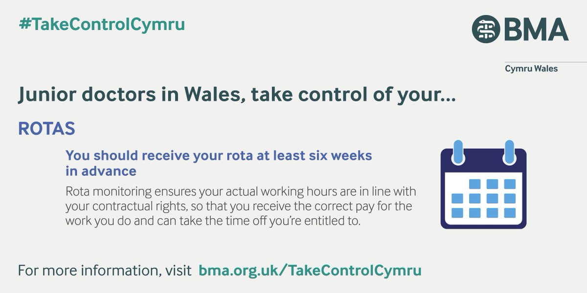 BMACymru's tweet photo. Rota monitoring helps ensure you take the breaks and time off you’re entitled to! Learn more about your breaks and leave entitlements, here: https://t.co/AFhmtgHaQI #JuniorDoctors #TakeControlCymru #BMACymru https://t.co/2ie02yy7hx