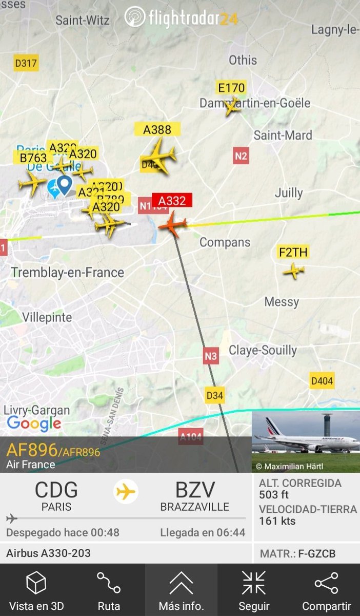 aletecno's tweet photo. Aterrizado #AF896 de Air France declarado en emergencia en CDG. https://t.co/jXvQq9csOa