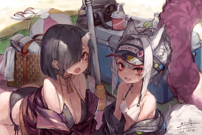 看板娘ちゃんズを描きました!??????⛱️⛱️??✨ 