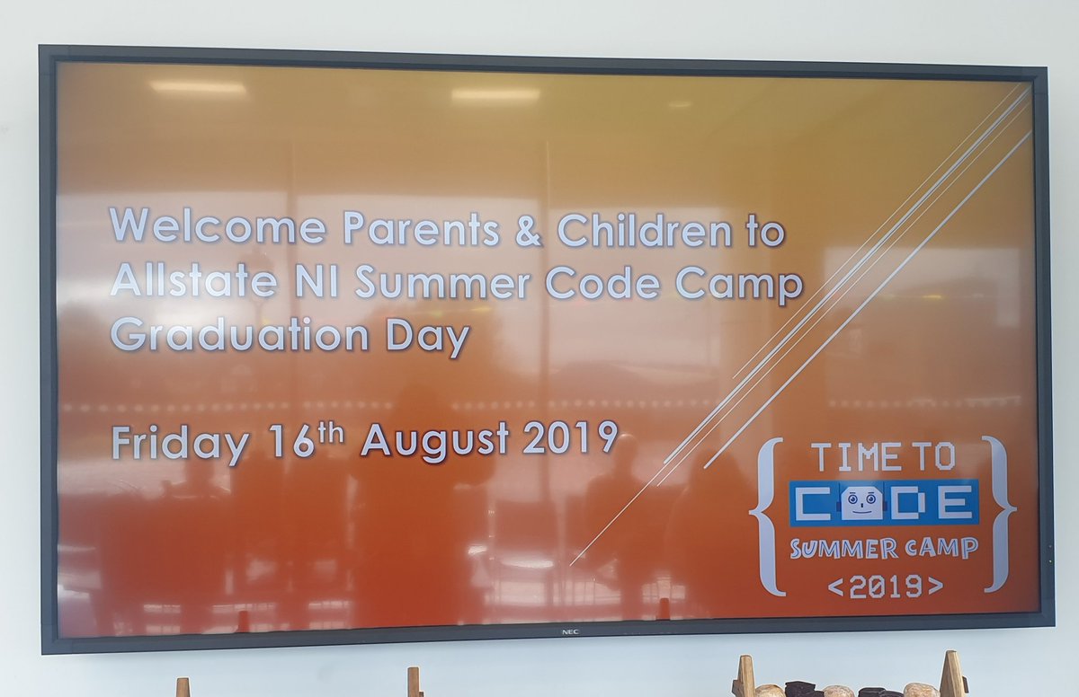 bitcni's tweet photo. Our @AllstateNI #TimetoCodeSummerCamp graduation is about to start! What a great week we've all had! ❤ https://t.co/xBbUAwCMIP