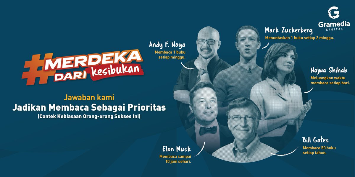 gramediaebooks's tweet image. Jadi bagaimana ya supaya kita bisa #MerdekaDari kesibukan seperti mereka? Slide ke kanan untuk menjadikan kebiasaan mereka inspirasi bagi kamu! Semoga berhasil @royani_darma!