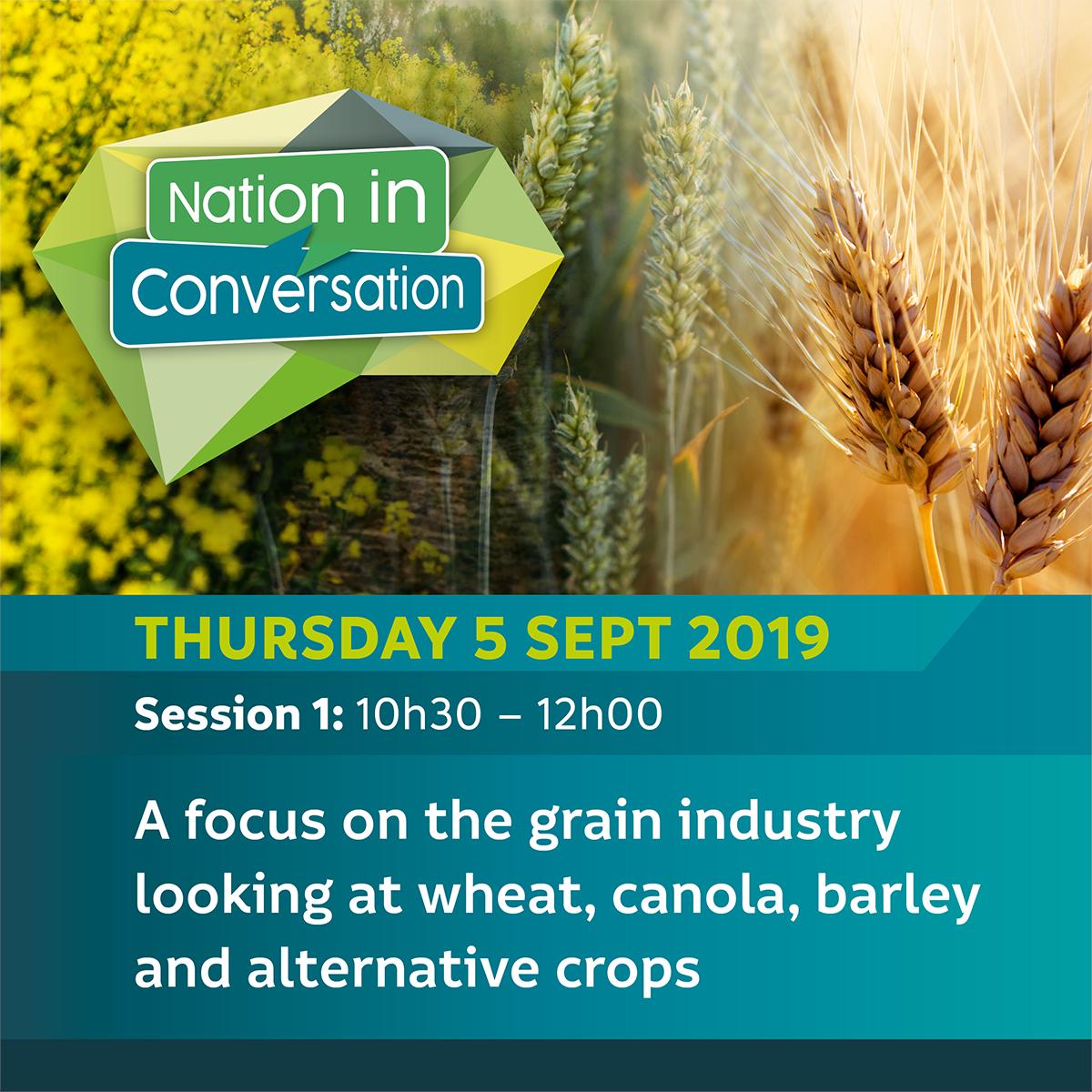 NationConverse's tweet photo. Day 2 of #NampoCape2019 take a look at the grain production options in the Cape.  The panel consists of @sakegesprek;  @StrydomDirk; Gert Claasen; Richard Krige; Cobus Bester; Willem Botes. #NiC2019 https://t.co/ZK8vf4KU0O