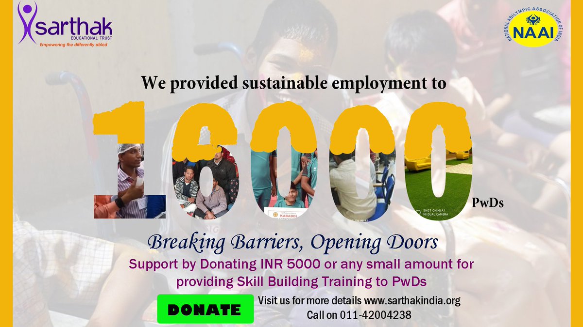 DrJitenderAgga1's tweet photo. Sarthak Educational Trust has empowered 16000 PwDs till now. Your donation could support our vision of empowering every differently-abled person and creating a world of equal opportunity. Click here to donate https://t.co/oahe0VRTzi
#Good4Others #SocialGood #ChangeMakers https://t.co/vVbM2GE9re