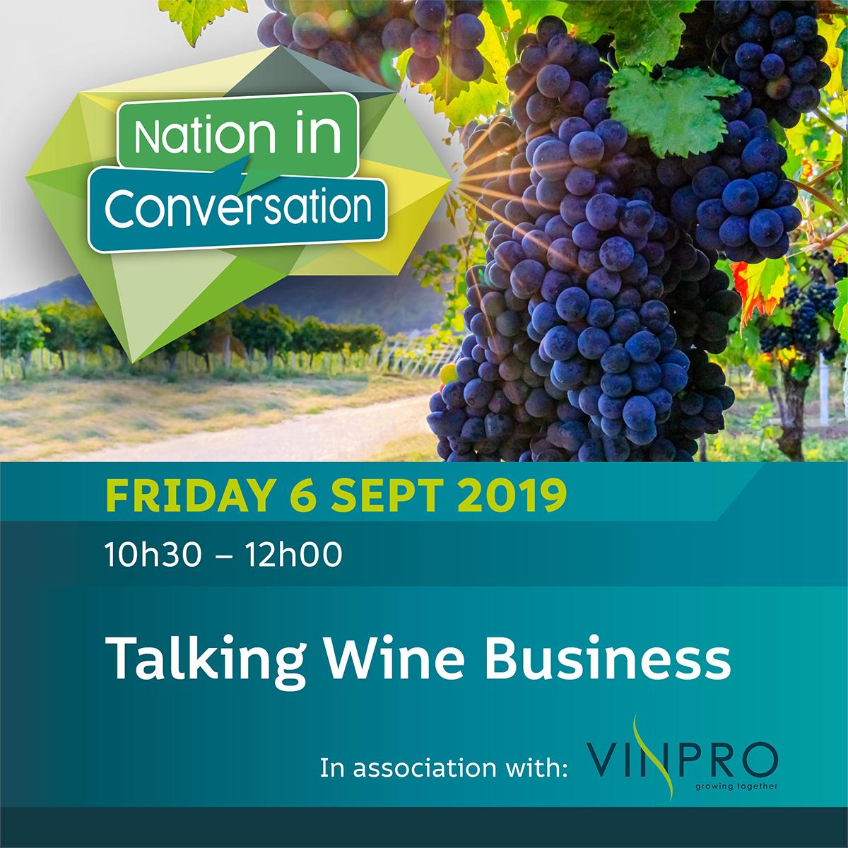 NationConverse's tweet photo. The final day of #NampoCape2019 takes a look at the local wine industry, in association with Vinpro. The panel consists of @sakegesprek; Rico Basson; Prof Nick Vink; Daneel Rossouw; Anton Smuts &amp; Phillip Retief.  #NiC2019 https://t.co/aFZW9800fq