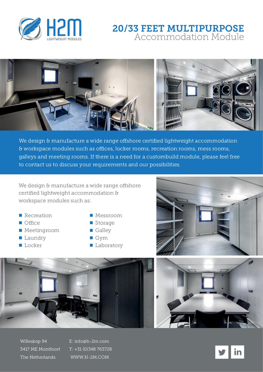 H2Moffshore's tweet photo. We design & manufacture a wide range of certified lightweight accommodation & workspace modules such as offices, locker rooms, recreation rooms, mess rooms, galleys and meeting rooms. #offshoreaccommodations #tlq #lightweight https://t.co/hrKl0t7E1J
