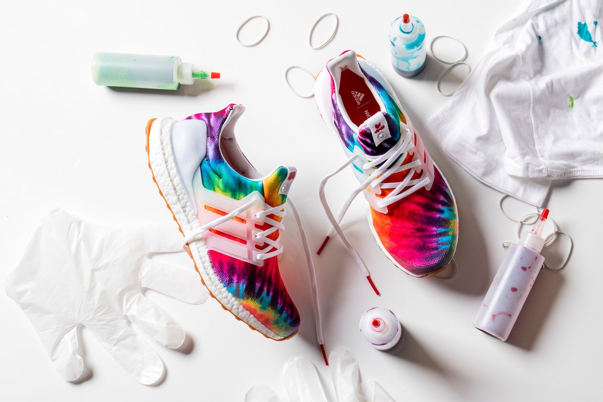 adidasoriginals's tweet photo. Taking inspiration from San Francisco’s hippy heyday, the tie-dyed #ULTRABOOST is a fusion of classic Americana and forward-thinking performance. The @NiceKicks Ultraboost arrives at Nice Kicks stores August 17th and at global Consortium stores November 1st. https://t.co/dVA0eOEFHr