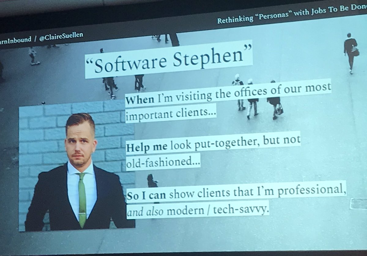 LearnInbound's tweet photo. Here’s how we might rethink personas. 

The info below tells us a lot more about Stephen’s motivation for buying a new briefcase 💼 

@ClaireSuellen #LearnInbound https://t.co/Io1aqsnN3N