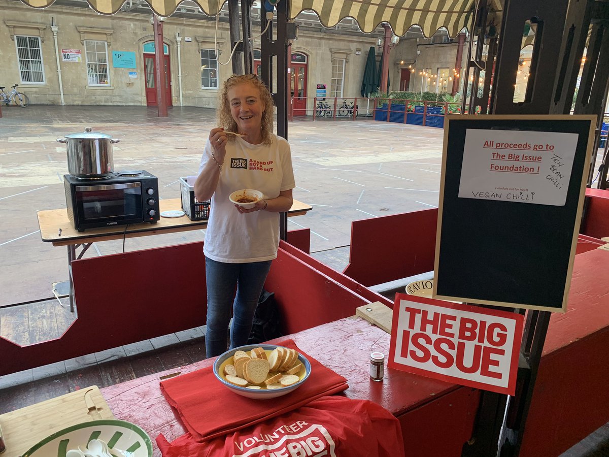 TBIBATH's tweet photo. Our volunteer Heather keeps finding new ways to raise money for @TBIF !  Come down to Green Park station and taste her vegan 10 bean chilli! Yum! https://t.co/GKb6Zefr81