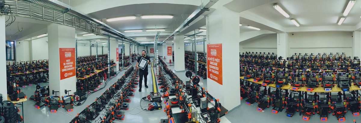 josefprusa's tweet photo. So we just upped the Guinness World Record of simultaneously printing 3D printers to 1096 from previous 159 🥳🥳 #3Dprinting #prusai3mk3 https://t.co/IQ7aBCcZFe