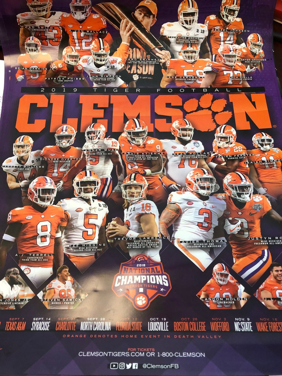 clemsonligers's tweet photo. NO ONE:
ABSOLUTELY NOBODY:
clemson: let’s put Tavien Feaster on our 2019 poster https://t.co/ONsuZzOVJj