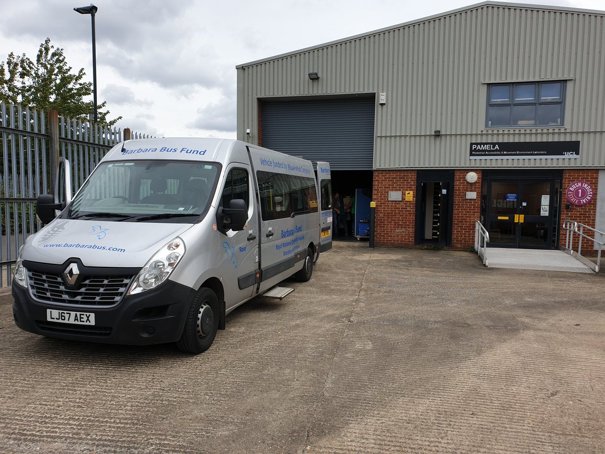 UCLAspireCreate's tweet image. Thanks to @BarbaraBusFund @RNOHnhs we&apos;re unloading @UCLPamela ready for our @CrowdbotP and #ADAPTproject smart #wheelchair experiments next week!