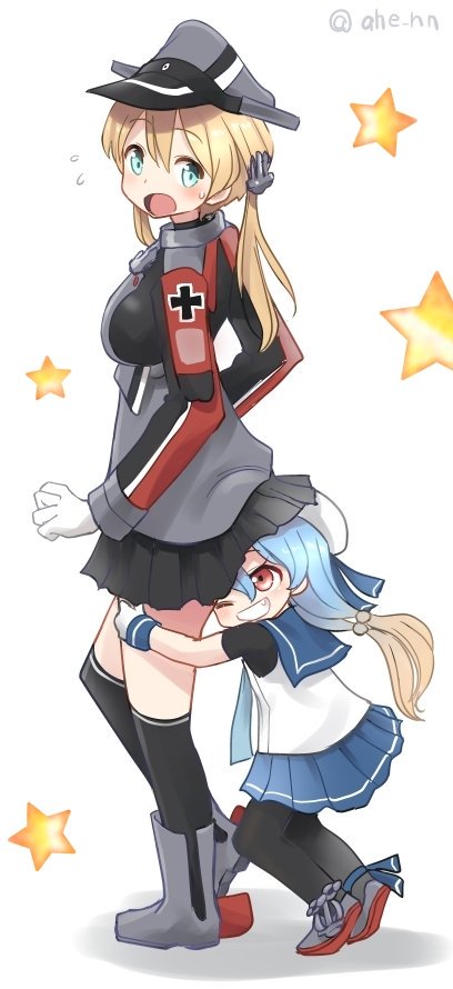 プリンツ・オイゲン(艦これ) ,佐渡(艦これ) 「海防艦になつかれてるオイゲンさん 」|あへーん🇩🇪 4/2佐世保 4/16海防艦のイラスト