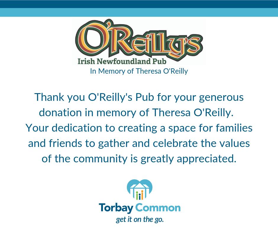 torbaycommon's tweet photo. Thank you @oreillys_pub for your donation in memory of Theresa O'Reilly. We appreciate the support.

#TorbayCommon #GetItOnTheGO https://t.co/fHFyZgmS9Z