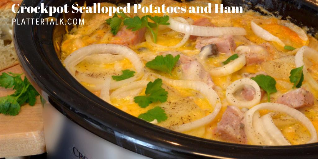Crockpot Scalloped Potatoes and Ham is an easy crockpot recipe for a crowd and a good way to use leftover ham. Try this inexpensive budget meal today! #recipes #crockpot #comfortfood bit.ly/2MjuGNt