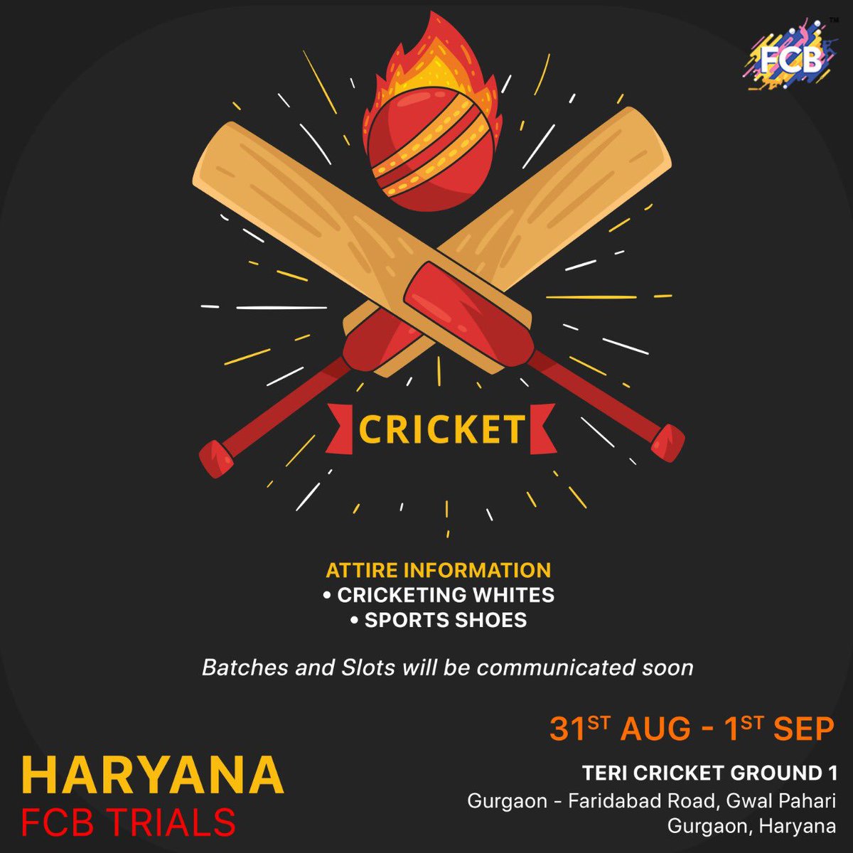 FeritCricBash's tweet photo. #Cricket #badeziddi #fcbtrials #indiavswestindies Dear FCBians ,Trials for players from Haryana will be held on 31st Aug &amp; 1st Sep @ Teri Cricket Ground 1 ,Gurgaon Faridabad Road,Gurgaon.

Team FCB https://t.co/1z7vu65k9H