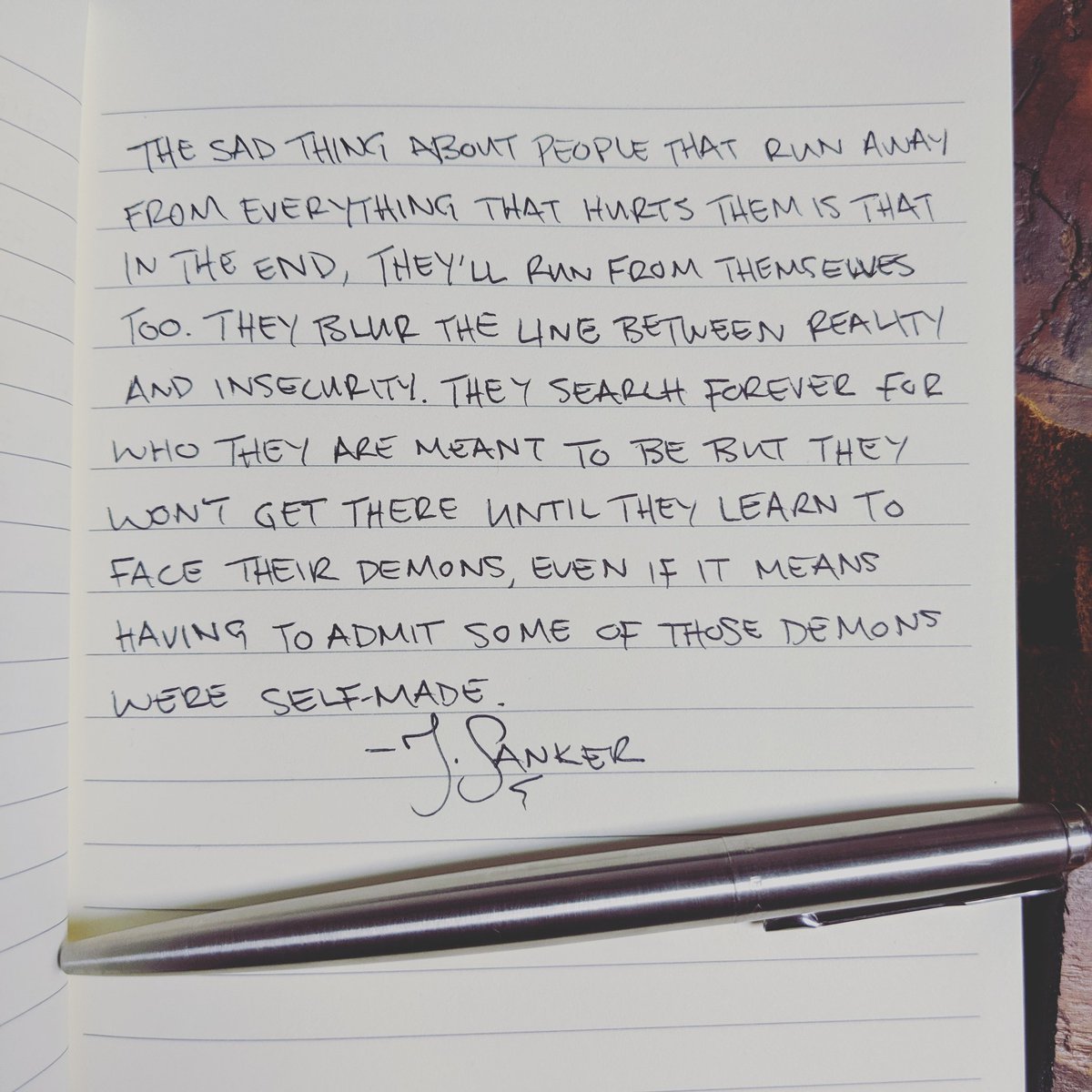 byjsanker's tweet photo. Don't run from the one person you want to find most.
#jsanker #byjsanker #poem #love #poetsoftheinternet #internetpoets #writersnetwork #writingcommunity #run #hurt #runfromthemselves #runfromyourself #blurlines #reality #insecurity #search #forever #meanttobe #facedemons #demons https://t.co/nvHMUARrj9