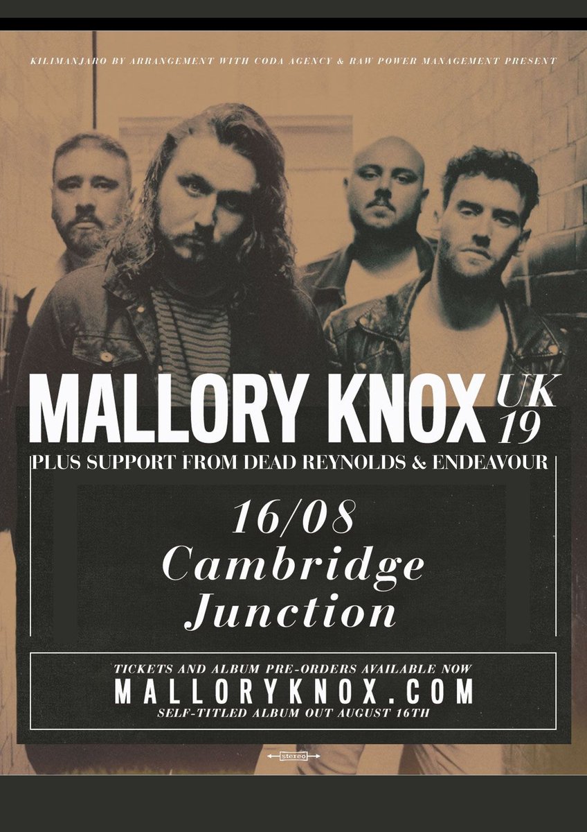 Tonight J1 Mallory Knox 
7.00 doors
7.30 dead Reyonds
8.30 endeavour 
9.30 mallory knox 
11.00 curfew

*all times are subject to change