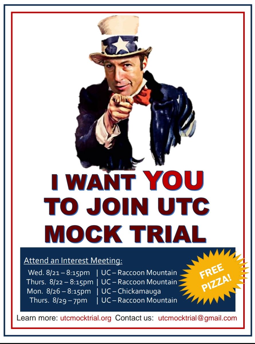 utcmocktrial's tweet image. And we&apos;re back! Come join the best club on campus - interest meetings in the next 2 weeks #UTC #Mocs #mocsflockback #UTC23 #mocktrial