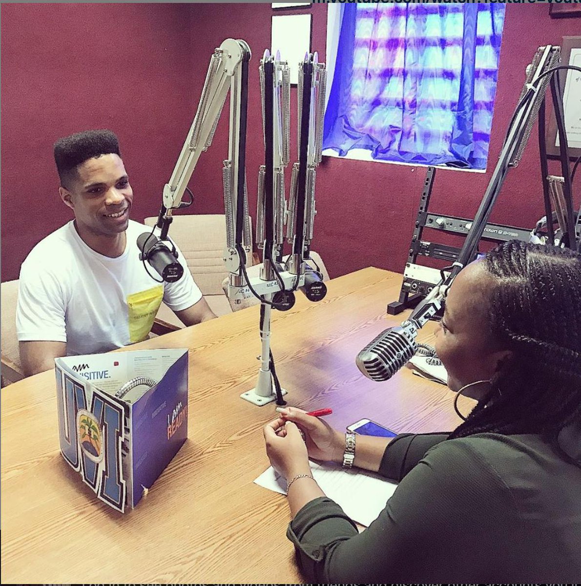 BertGervais's tweet photo. Just did a radio interview at #WUVI for #collegeorientation. “A negative attitude is like a flat tire, you can’t go anywhere until you fix it!” Video coming soon. Shout out to my hosts. 
@callahrajii 
@chereighna
#smallplacebigdreams  #UVI  #CollegeSpeaker #OrientationSpeaker https://t.co/FMcx5J6GZO