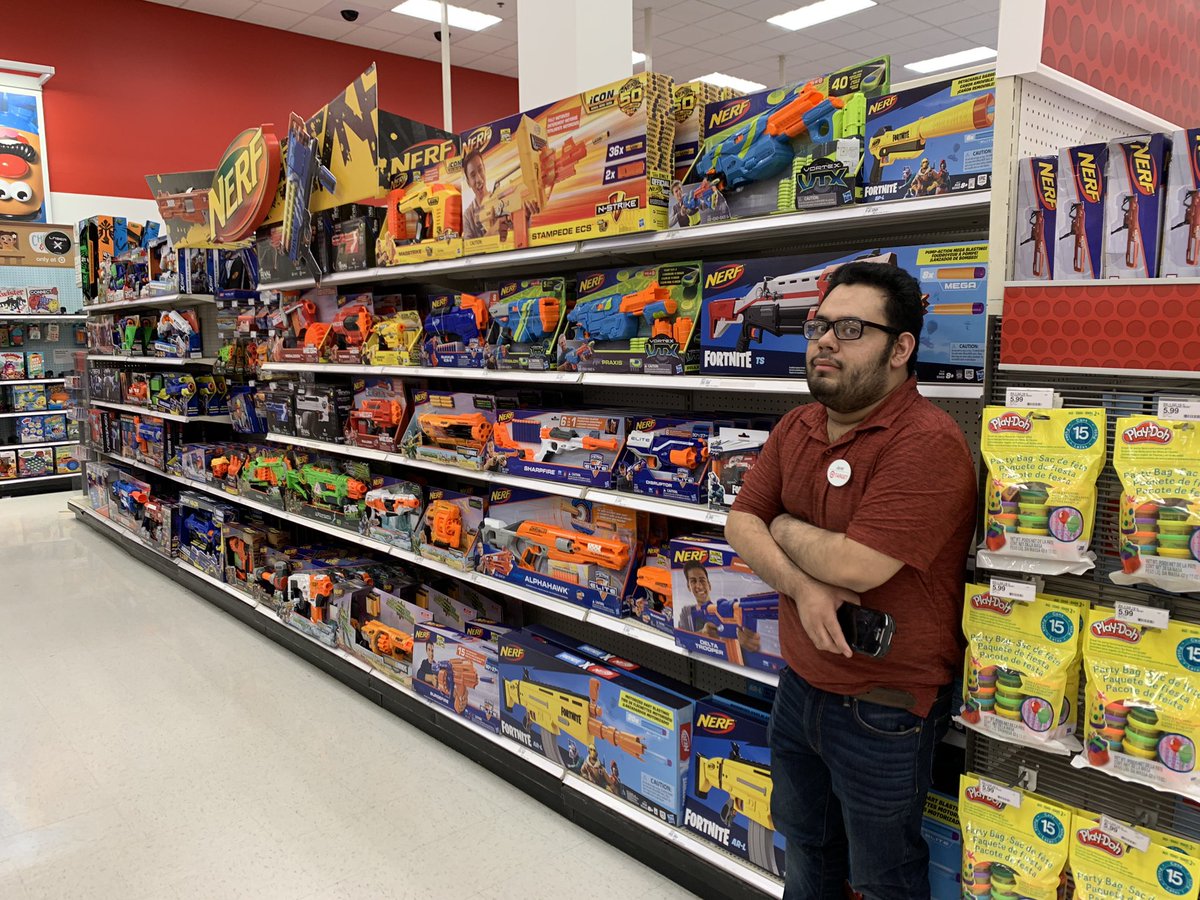 Nickk1217's tweet photo. DBO Javier filling his NERF aisle with a 1 for 1 POG fill. Getting weekend ready with a full aisle for our guests! #Toysales https://t.co/Tn21soL0ag