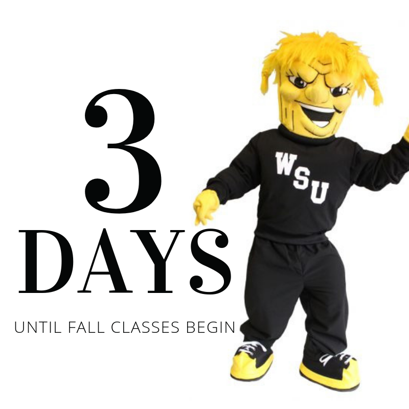 FairmountWSU's tweet photo. With just three days to go, we hope everyone enjoys their weekend before classes start back up. Happy Friday, Shocker Nation! #FairmountLAS https://t.co/3L5lmHEe58