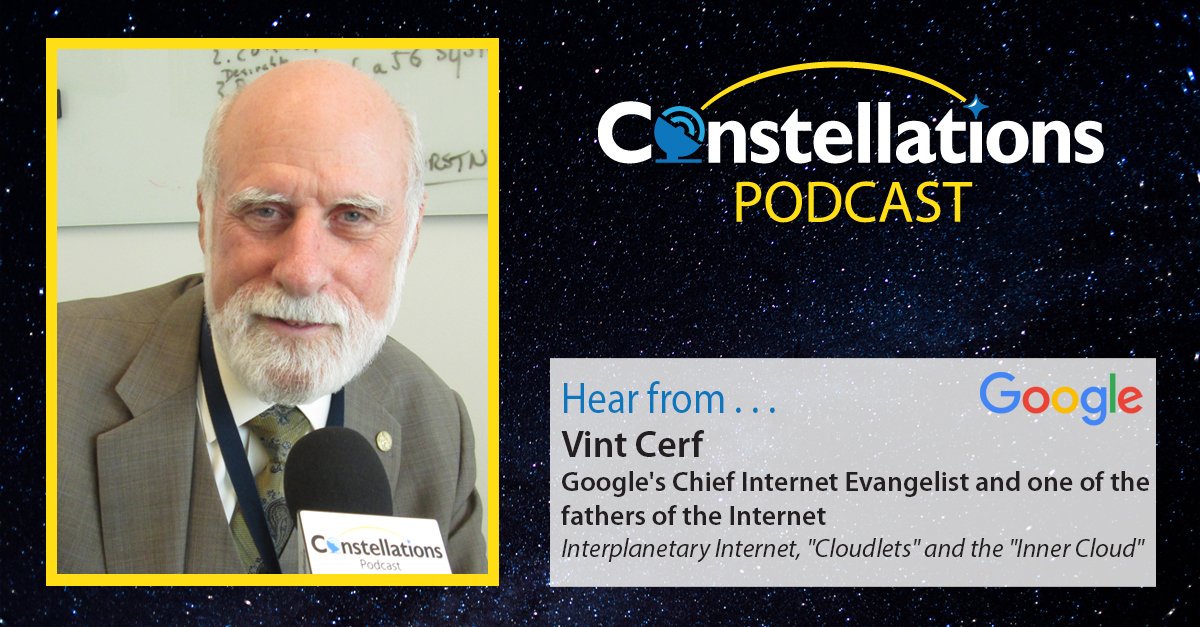 KratosDefense's tweet photo. We are honored to have the legendary Vint Cerf, @vgcerf, of @Google, on #ConstellationsPodcast. As one of the fathers of the Internet, Vint gives his unique perspective on the #InterplanetaryInternet and many forms of the #Cloud. Listen here: https://t.co/tmVGtE7MQi https://t.co/ZVR0F7GHvW