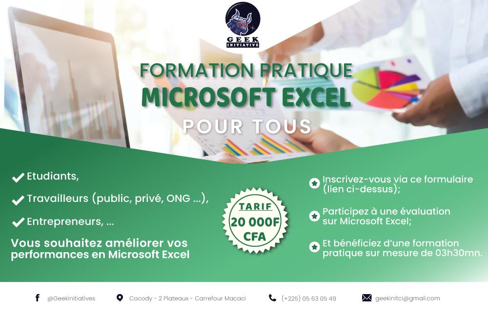 Geekinitci's tweet photo. [Formation Excel]
Vous avez besoin de vous améliorer en Microsoft Excel?
Inscrivez-vous aux séances de formation pratique avec les Geeks via : https://t.co/JFaZkfGaPF et participez au test de niveau.
Plus d'infos: (+225) 05 63 05 49 /  geekinitci@gmail.com https://t.co/1vXvdwYp07