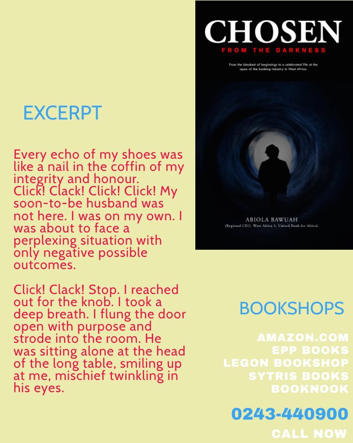 abfghana's tweet photo. Grab a copy and prepare to be astonished, all while supporting a great cause. You can also call us so we arrange deliveries. Call 024 344 0900 #chosenfromthedarkness #memoir #abfghana #100girlsproject https://t.co/86o3W4fGup