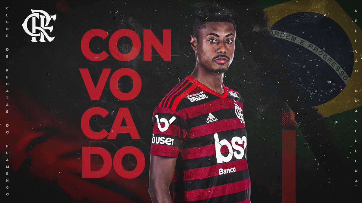 Flamengo's tweet photo. Parabéns, @Brunohenrique! O nosso atacante foi convocado pela primeira vez para a Seleção Brasileira e participará dos amistosos contra Peru e Colômbia. 👏🇧🇷 https://t.co/hbYGjTVEza