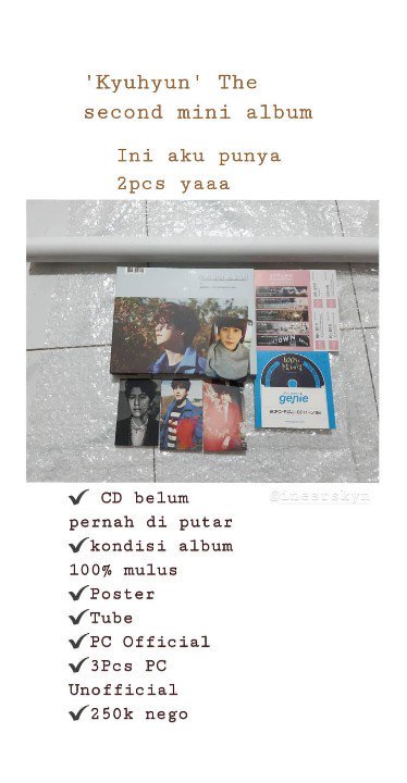 [HELP RT] 
WTS preloved Kyuhyun the second mini album
Keterangan lebih lanjut bisa liat di foto yaa😊
INA ONLY 
Minat/mau tanya2 bisa Lgsg 
WA : 081270089059 
<a href="/SparkyuINA/">Sparkyu Indonesia</a>
<a href="/sellingkpopindo/">ACTIVE ON WEEKEND | 📌</a>
<a href="/kpopsellbuyina/">ACTIVE📌</a>
<a href="/kpoptradeid/">ON RT || Jasa WTS WTT WTB l Spill Produk</a>