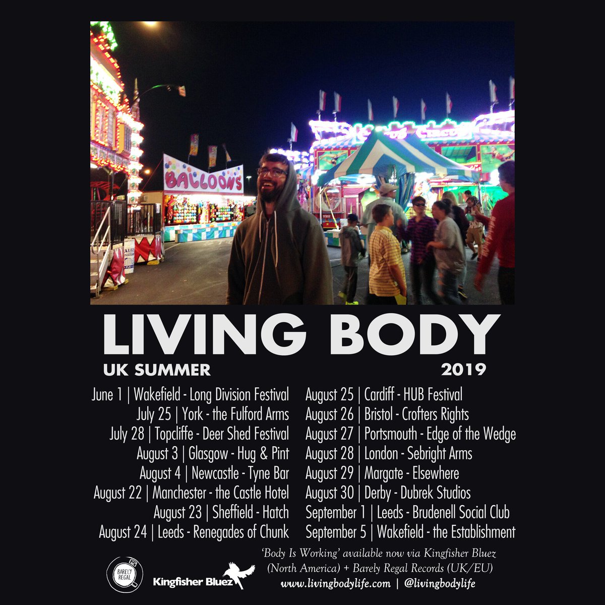 UK mates! <a href="/livingbodylife/">LIVING BODY</a> start their next run of EU summer shows v soon! Full list of dates on the poster below.

Give their debut album a spin and remind yourself why you need to get down to see them live: barelyregalrecords.bandcamp.com/album/body-is-…