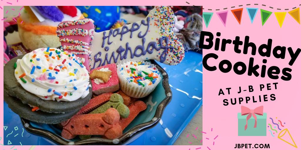 Celebrating your dog's birthday? We got you covered! J-B Pet Supplies has a large selection of birthday cookies, treats and cakes that are all dog friendly! #jbpetsupplies