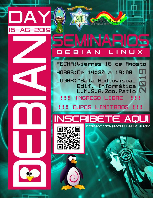 AlanC103's tweet photo. Todos a #debianday #debian26years  #UMSA 
@debian https://t.co/EUD3Ha0aLD