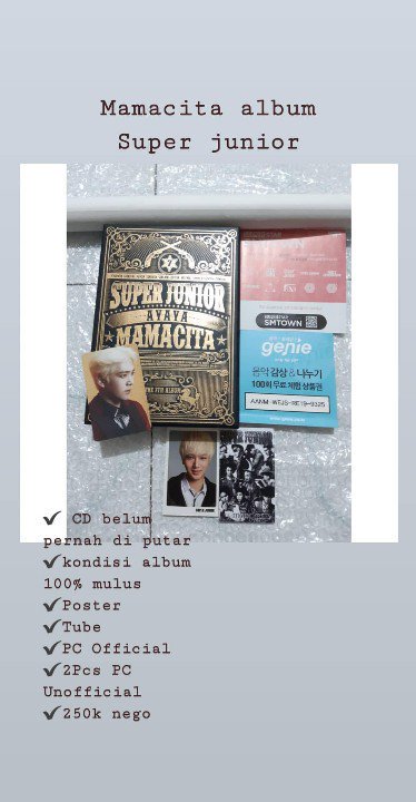 [Please RT] Preloved MAMACITA
Lengkap, mulus no minuuus 😍
Keterangan lengkap di pict~
INA ONLY 
Minat/mau tanya2 bisa Lgsg 
WA : 081270089059 
<a href="/SparkyuINA/">Sparkyu Indonesia</a>
<a href="/sellingkpopindo/">ACTIVE ON WEEKEND | 📌</a>
<a href="/kpopsellbuyina/">ACTIVE📌</a>
<a href="/kpoptradeid/">ON RT || Jasa WTS WTT WTB l Spill Produk</a>