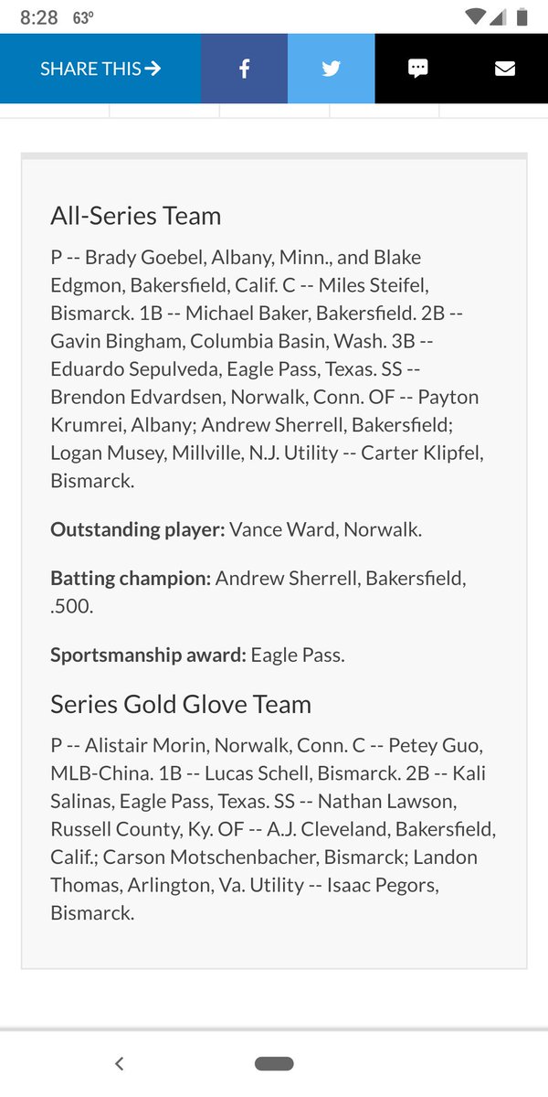 2019_ruth's tweet photo. Congratulations to Brady Goebel and Payton Krumrei on earning their selection to the All-Series team! https://t.co/yPJZH1Jdvl
