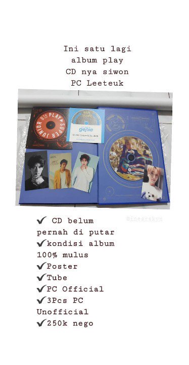 [Please RT] Preloved 8jib Play Super Junior.
Nah ini satu lagi album play nya dengan cover CD nya siwon, yg pertama tadi cover CD nya shindong.
INA ONLY 
Minat/mau tanya2 bisa Lgsg 
WA : 081270089059 
<a href="/SparkyuINA/">Sparkyu Indonesia</a>
<a href="/sellingkpopindo/">ACTIVE ON WEEKEND | 📌</a>
<a href="/kpopsellbuyina/">ACTIVE📌</a>
<a href="/kpoptradeid/">ON RT || Jasa WTS WTT WTB l Spill Produk</a>