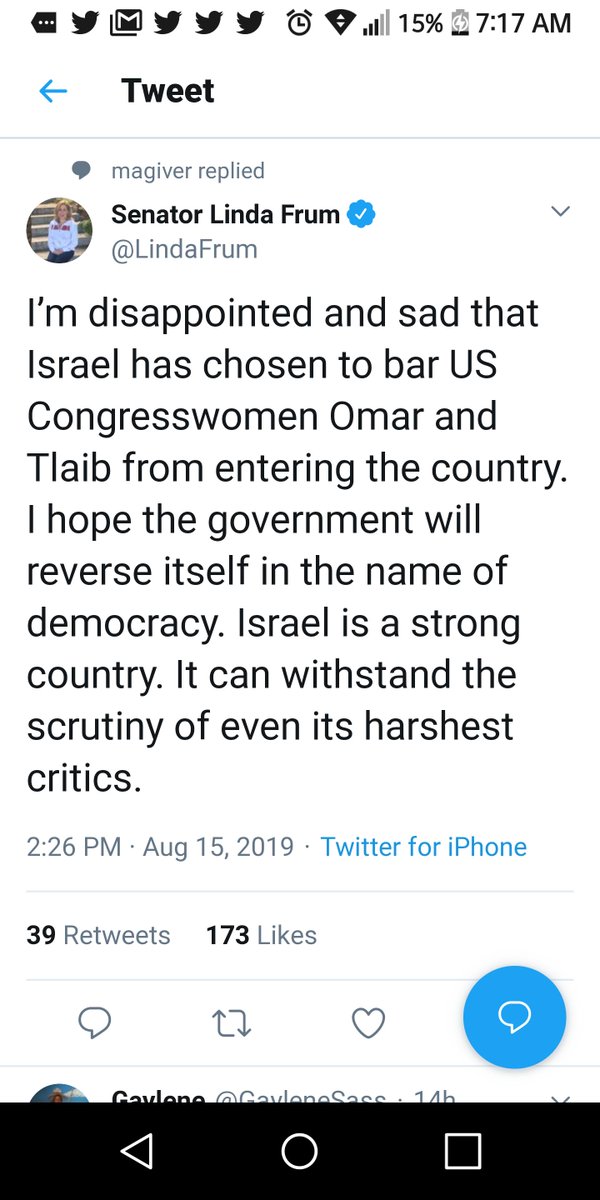 Linda Frum has defended Illhan Omar and Rashida Tlaib.Two Women that boycott Israel, have connections to the Muslim Brotherhood and now want to travel to Israel only to protest.Click on the screenshots to see.Check out this thread for more screen shots and articles.