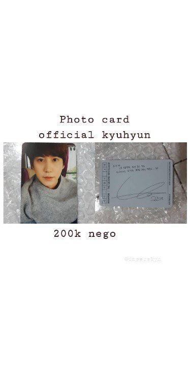 [HELP RT]
WTS Preloved Photocard Official Kyuhyun
Ada 2pcs ya.
INA ONLY 
Minat/mau tanya2 bisa Lgsg 
WA : 081270089059 
<a href="/SparkyuINA/">Sparkyu Indonesia</a>
<a href="/sellingkpopindo/">ACTIVE ON WEEKEND | 📌</a>
<a href="/kpopsellbuyina/">ACTIVE📌</a>
<a href="/kpoptradeid/">ON RT || Jasa WTS WTT WTB l Spill Produk</a>