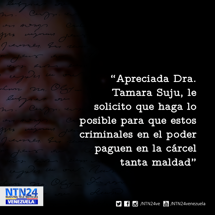 NTN24ve's tweet photo. La carta del preso político Vasco Da Costa a la defensora de DD. HH., Tamara Suju, en la que clama justicia y libertad https://t.co/vfSr2ok4Sk https://t.co/NIkVJw1cax